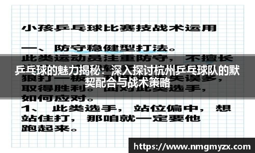 乒乓球的魅力揭秘：深入探讨杭州乒乓球队的默契配合与战术策略